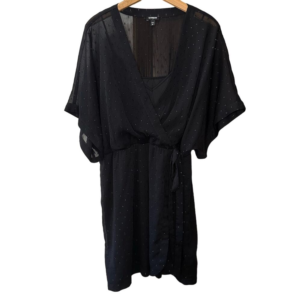 Express Black Midi Wrap Dress with Subtle Silver Dots